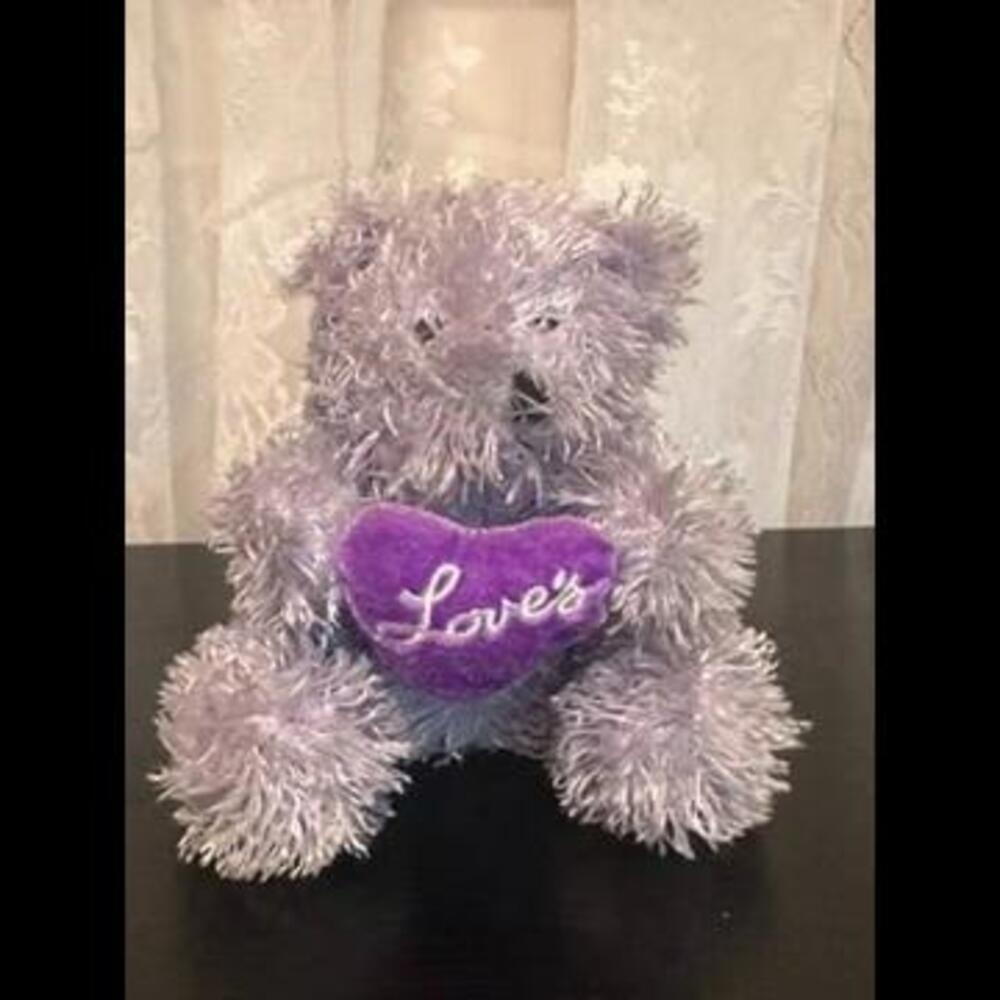 Love-Heart Purple Shaggy Teddy Bear - Cuddly Plush Toy